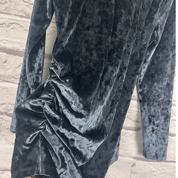 BETABRAND Women's L Midnight Blue Felicia‎ Velvet Ruched Long Sleeve Career Top - Picture 5 of 12